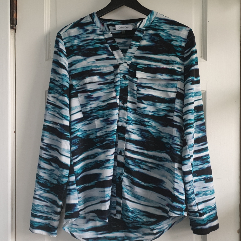 Teal and Black striped Calvin Klein Button Up